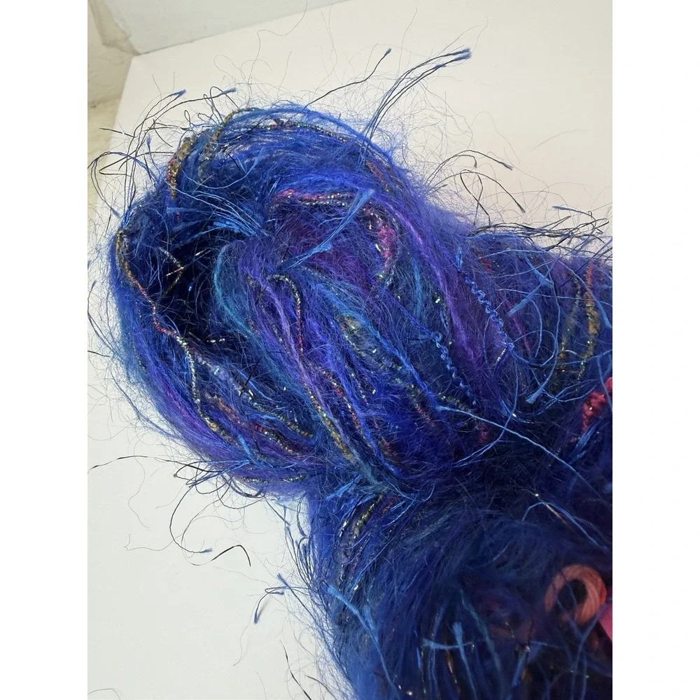 Ironstone Yarn Showstopper Made 3 Yarns Desert Flower Eyelash Mohair Deep Sea